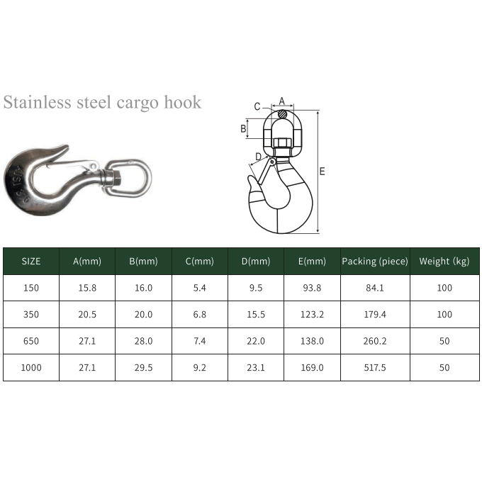 Stainless steel cargo hook